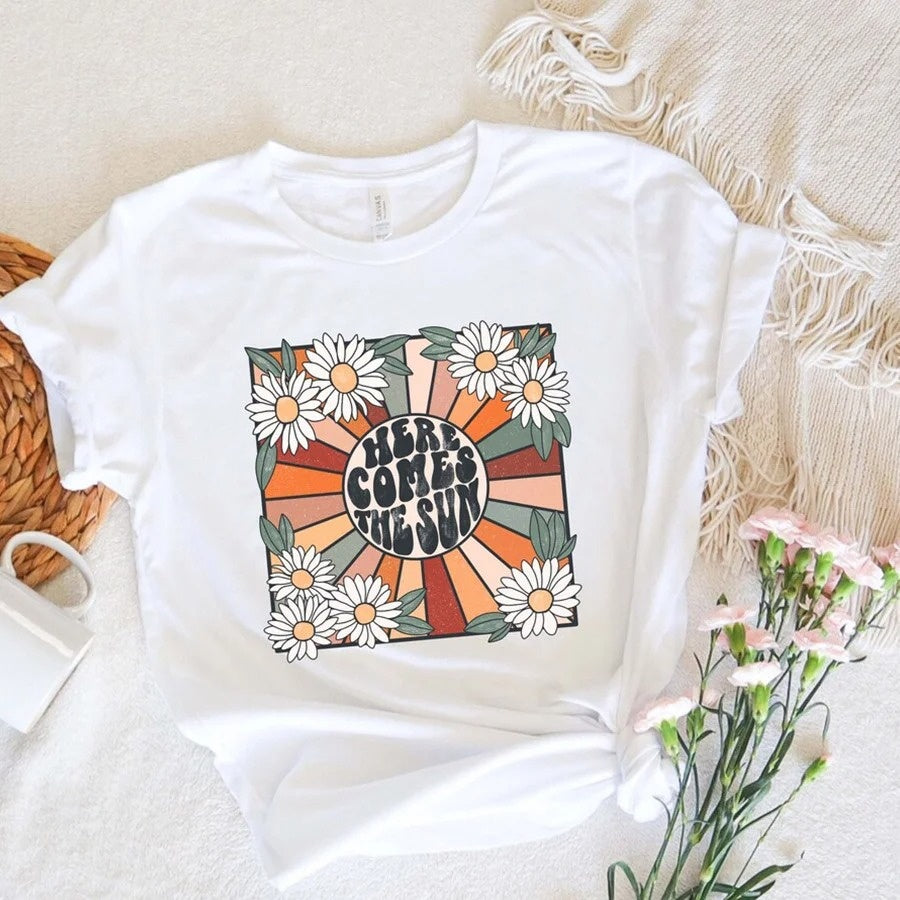 Here Comes the Sun Shirt, Retro Style T-Shirt, Hippie Shirt, Summer Shirt, Vacation Shirt, The Beatles Tee, Concert Shirt, World Tour Shirt