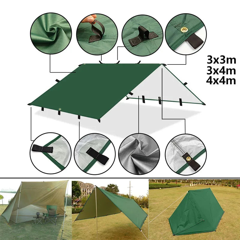 19 Hang Points Tent Tarp Survival Sun Shelter Shade Canopy Outdoor Backpacking Waterproof Camping Awning SunShade4 x4m 4x3m 3x3m