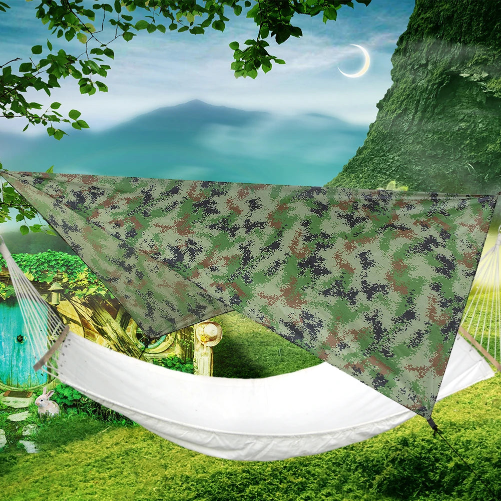 Camouflage Camping Sun Shelter – 210T Waterproof Polyester Tarp, Ultralight Foldable Awning for Outdoor Picnic & Backpacking
