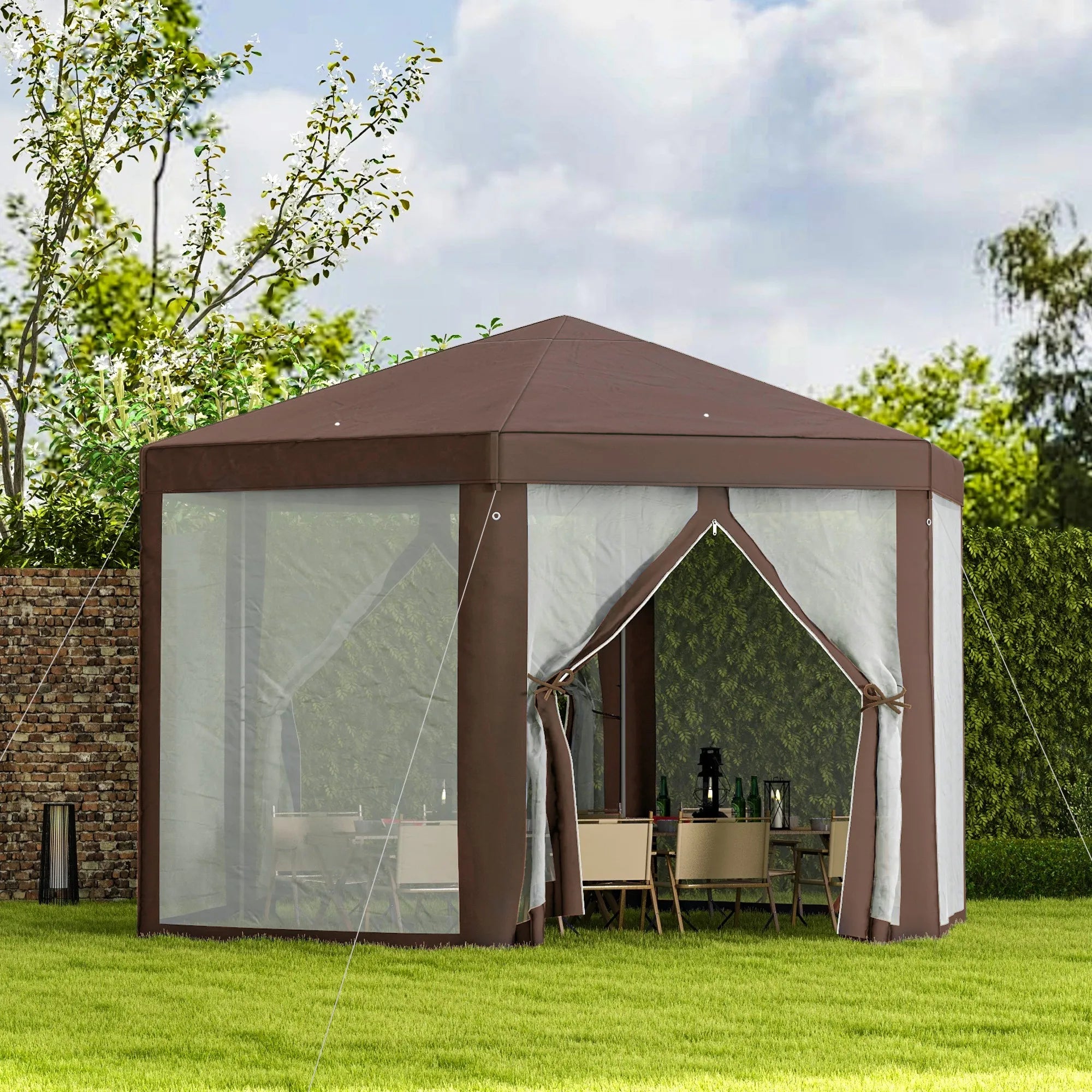 Outsunny Hexagonal Garden Gazebo Party Tent Patio Marquee Canopy